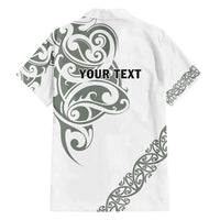 All White Maori Tribal Tattoo Personalised Family Matching Off Shoulder Maxi Dress and Hawaiian Shirt Moss Green Polynesian Style - Polynesian Pride