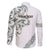 All White Maori Tribal Tattoo Personalised Family Matching Off Shoulder Short Dress and Hawaiian Shirt Moss Green Polynesian Style - Polynesian Pride