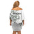All White Maori Tribal Tattoo Personalised Family Matching Off Shoulder Short Dress and Hawaiian Shirt Moss Green Polynesian Style - Polynesian Pride