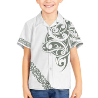All White Maori Tribal Tattoo Personalised Family Matching Puletasi and Hawaiian Shirt Moss Green Polynesian Style LT9 Son's Shirt Green - Polynesian Pride