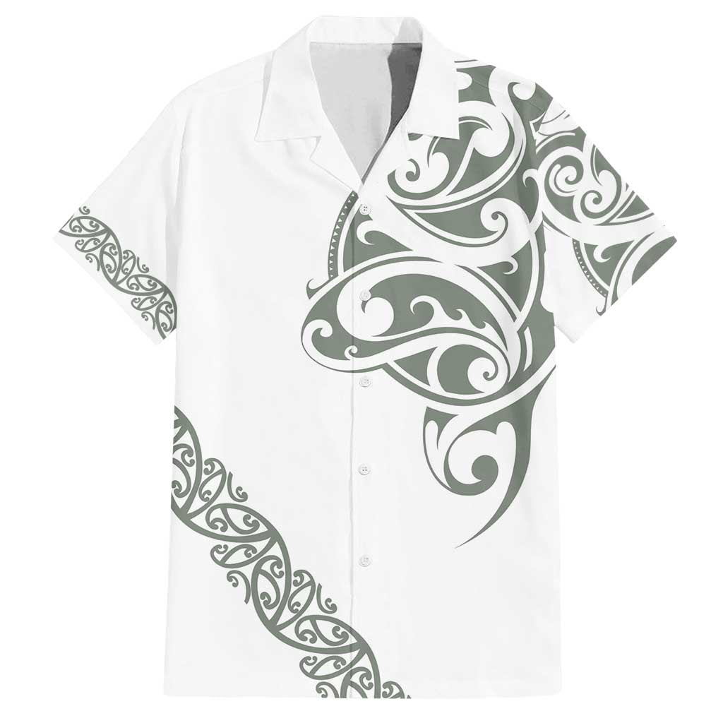 All White Maori Tribal Tattoo Personalised Family Matching Summer Maxi Dress and Hawaiian Shirt Moss Green Polynesian Style - Polynesian Pride