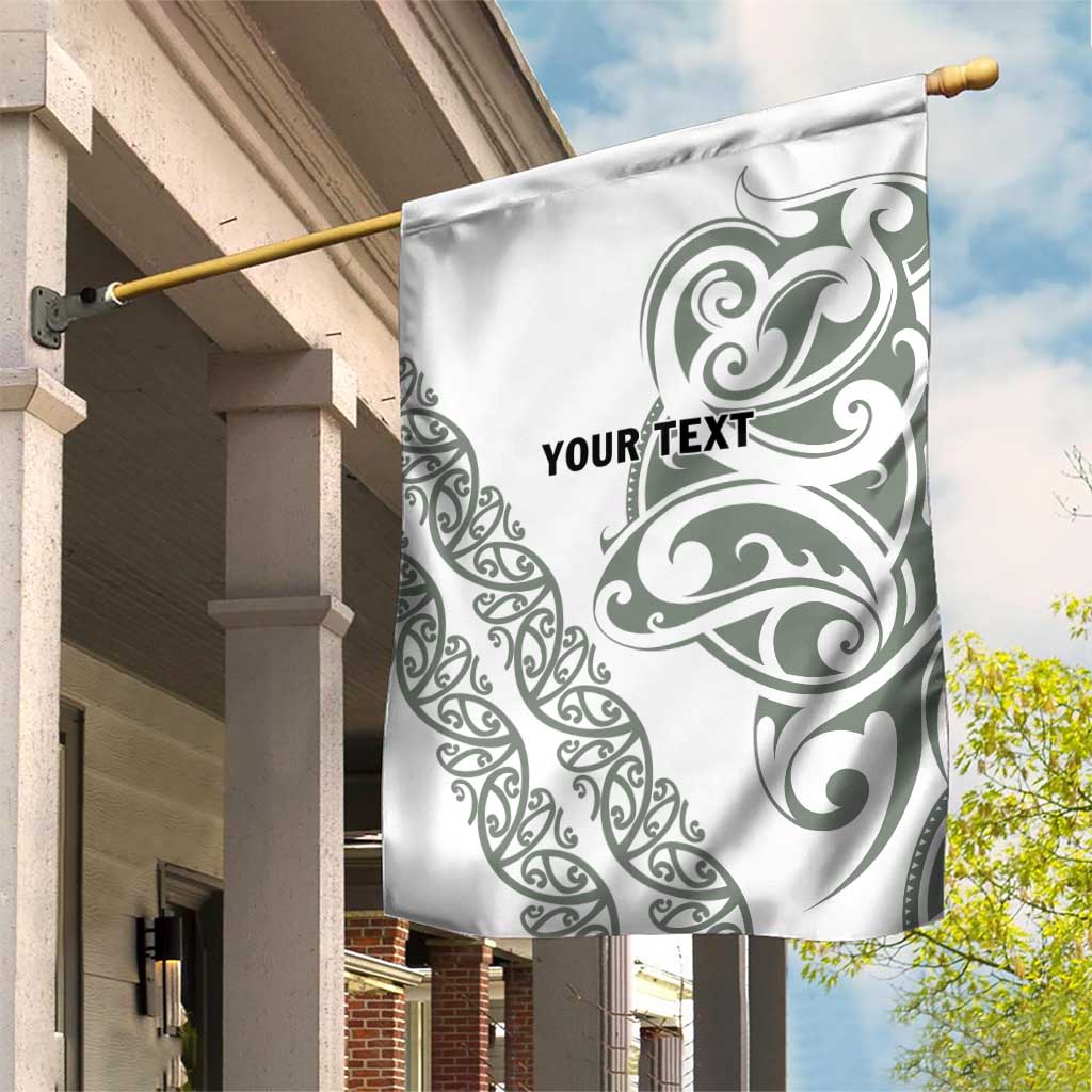 All White Maori Tribal Tattoo Personalised Garden Flag Moss Green Polynesian Style - Polynesian Pride