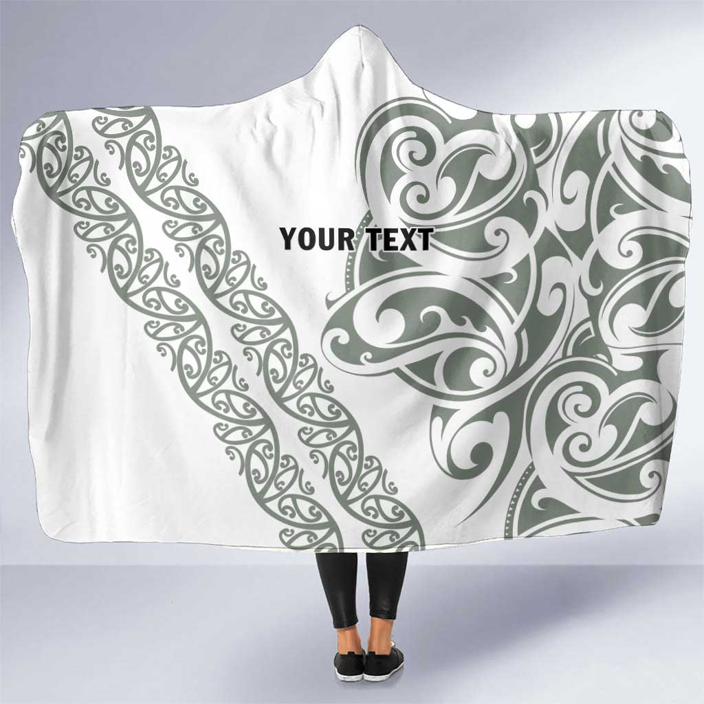 All White Maori Tribal Tattoo Personalised Hooded Blanket Moss Green Polynesian Style - Polynesian Pride