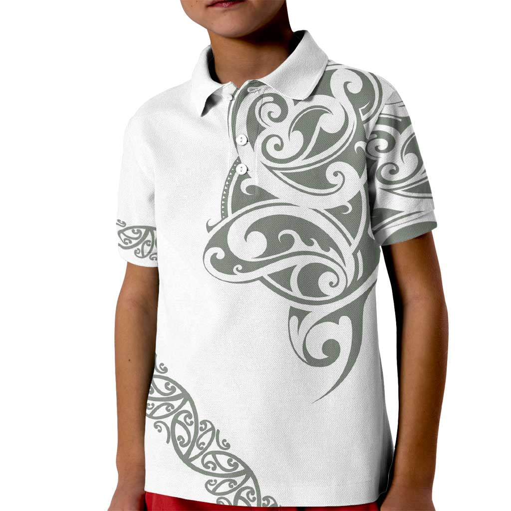 All White Maori Tribal Tattoo Personalised Kid Polo Shirt Moss Green Polynesian Style LT9 Kid Green - Polynesian Pride