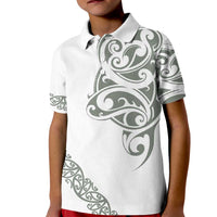 All White Maori Tribal Tattoo Personalised Kid Polo Shirt Moss Green Polynesian Style LT9 Kid Green - Polynesian Pride