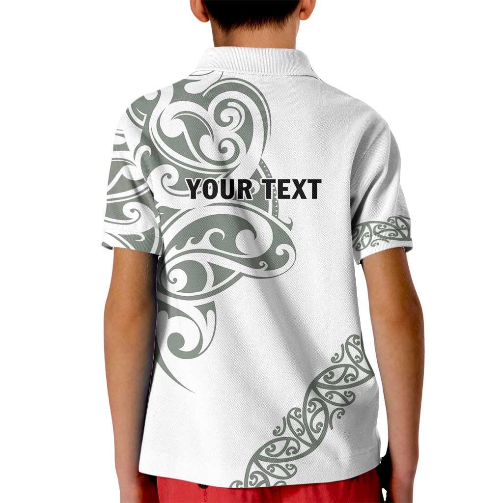 All White Maori Tribal Tattoo Personalised Kid Polo Shirt Moss Green Polynesian Style LT9 - Polynesian Pride