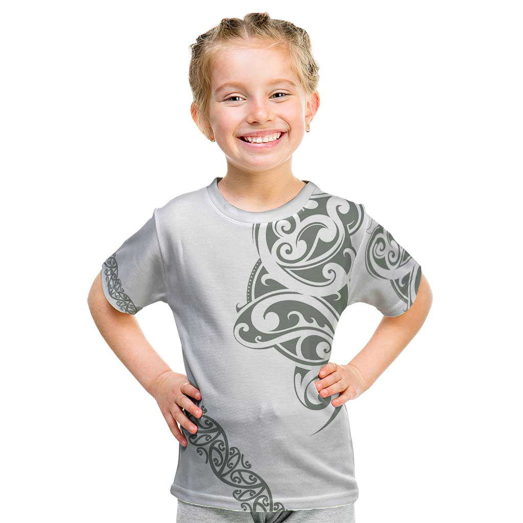 All White Maori Tribal Tattoo Personalised Kid T Shirt Moss Green Polynesian Style LT9 Green - Polynesian Pride