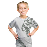 All White Maori Tribal Tattoo Personalised Kid T Shirt Moss Green Polynesian Style LT9 Green - Polynesian Pride