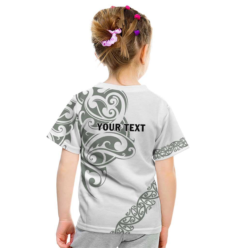 All White Maori Tribal Tattoo Personalised Kid T Shirt Moss Green Polynesian Style LT9 - Polynesian Pride