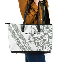 All White Maori Tribal Tattoo Personalised Leather Tote Bag Moss Green Polynesian Style - Polynesian Pride
