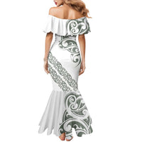 All White Maori Tribal Tattoo Personalised Mermaid Dress Moss Green Polynesian Style - Polynesian Pride