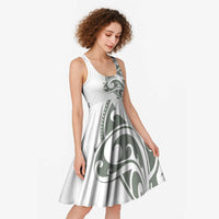 All White Maori Tribal Tattoo Personalised Midi Dress Moss Green Polynesian Style - Polynesian Pride