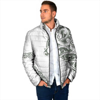 All White Maori Tribal Tattoo Personalised Padded Jacket Moss Green Polynesian Style - Polynesian Pride