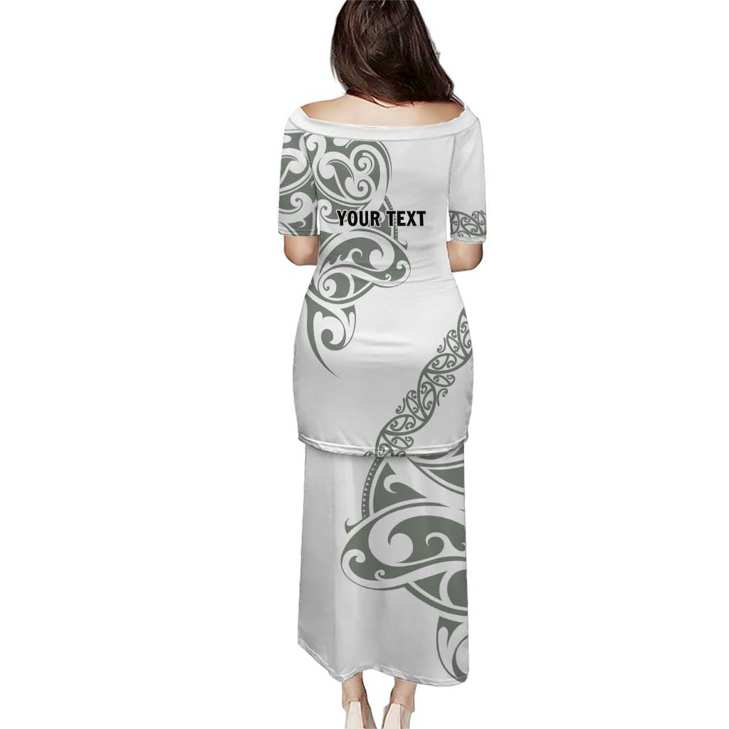 All White Maori Tribal Tattoo Personalised Puletasi Moss Green Polynesian Style - Polynesian Pride