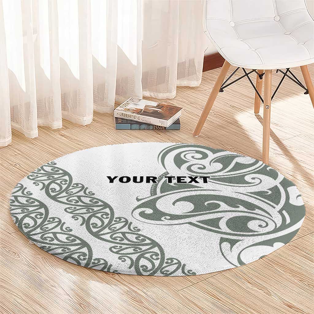 All White Maori Tribal Tattoo Personalised Round Carpet Moss Green Polynesian Style - Polynesian Pride