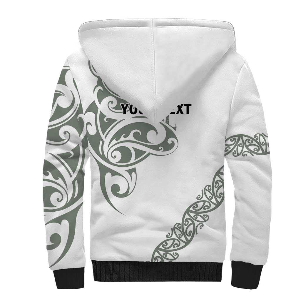 All White Maori Tribal Tattoo Personalised Sherpa Hoodie Moss Green Polynesian Style - Polynesian Pride