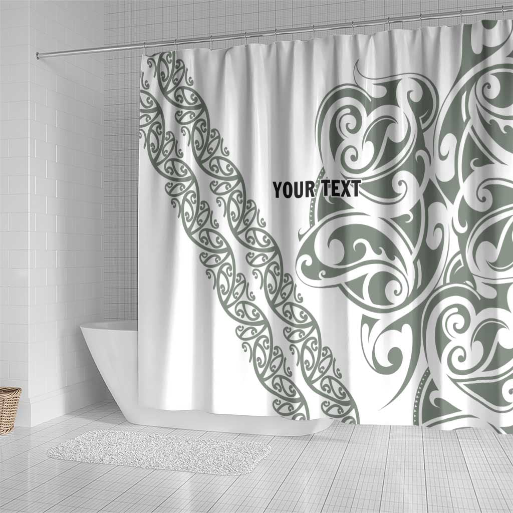 All White Maori Tribal Tattoo Personalised Shower Curtain Moss Green Polynesian Style - Polynesian Pride