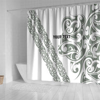 All White Maori Tribal Tattoo Personalised Shower Curtain Moss Green Polynesian Style - Polynesian Pride