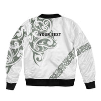 All White Maori Tribal Tattoo Personalised Sleeve Zip Bomber Jacket Moss Green Polynesian Style LT9 - Polynesian Pride