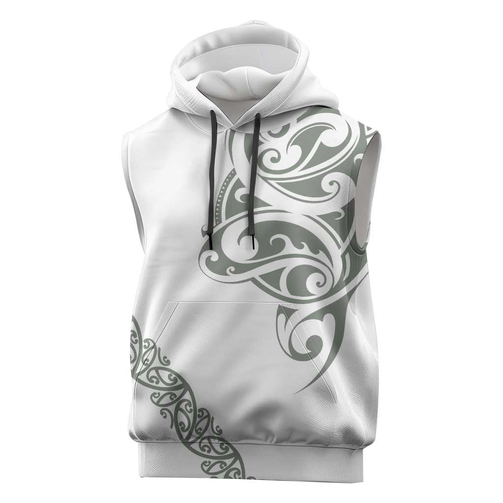 All White Maori Tribal Tattoo Personalised Sleeveless Hoodie Moss Green Polynesian Style - Polynesian Pride