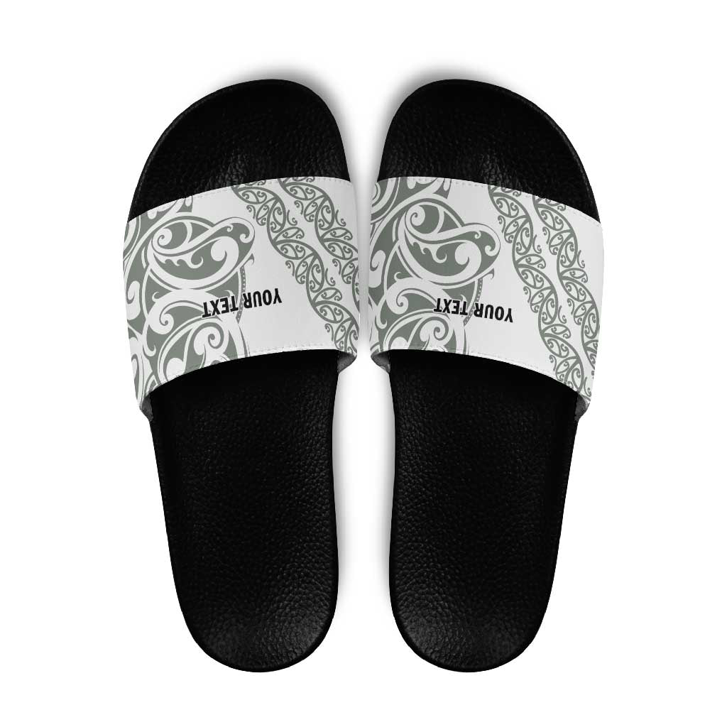 All White Maori Tribal Tattoo Personalised Slide Sandals Moss Green Polynesian Style - Polynesian Pride