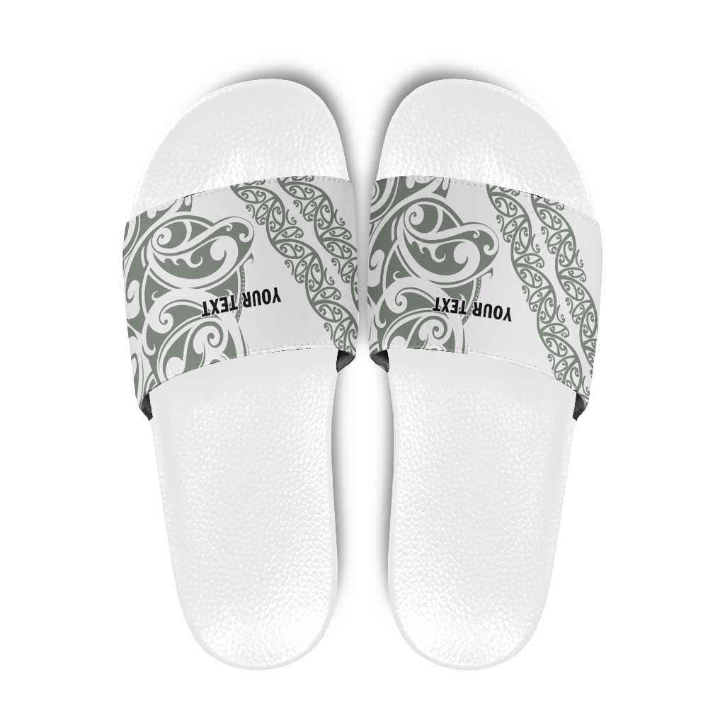 All White Maori Tribal Tattoo Personalised Slide Sandals Moss Green Polynesian Style - Polynesian Pride