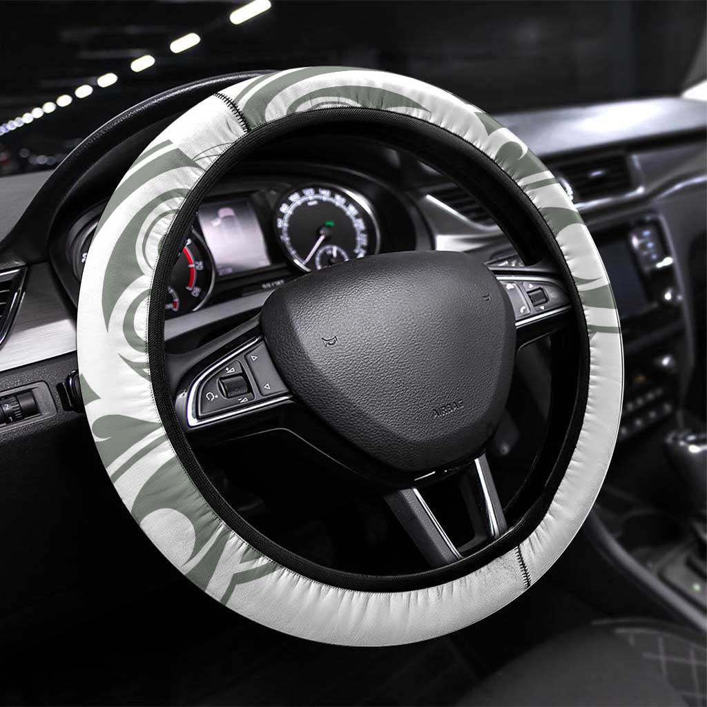 All White Maori Tribal Tattoo Steering Wheel Cover Moss Green Polynesian Style LT9 Universal Fit Green - Polynesian Pride