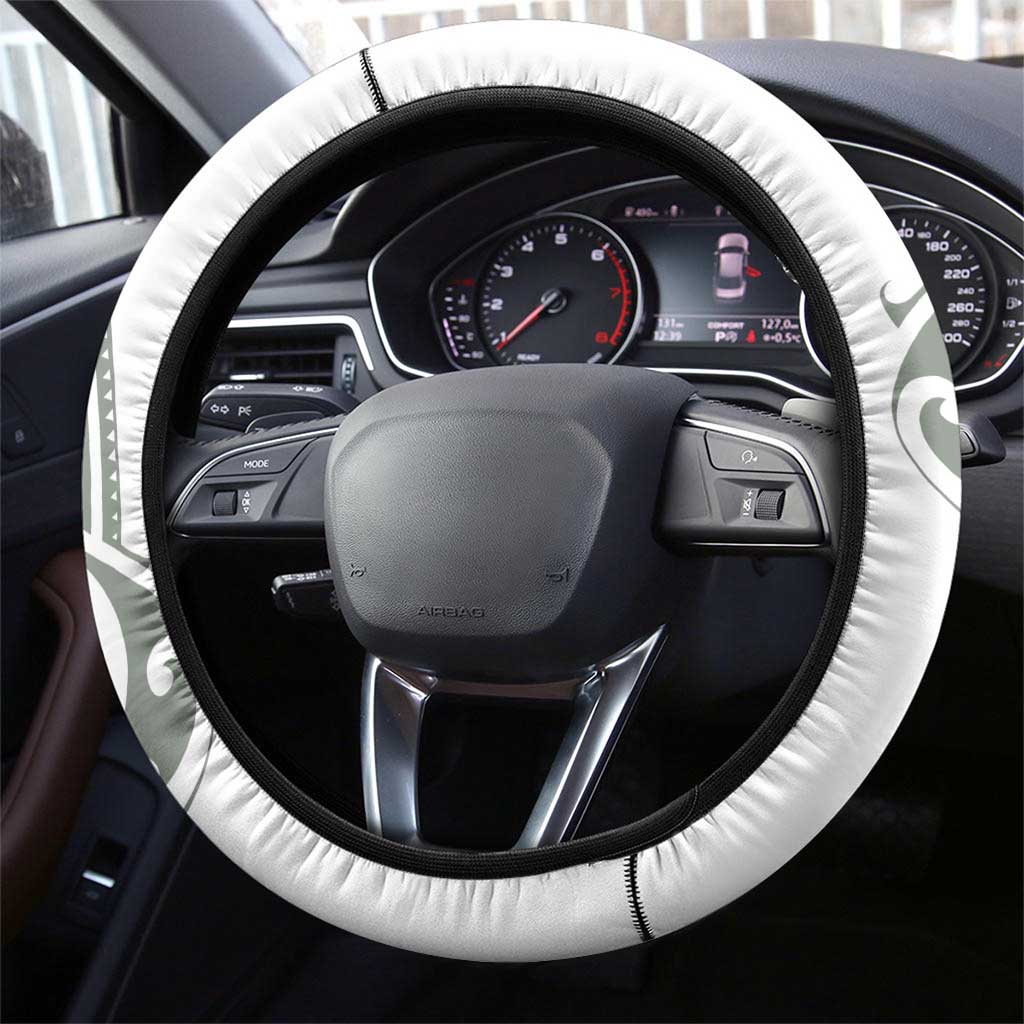 All White Maori Tribal Tattoo Steering Wheel Cover Moss Green Polynesian Style LT9 - Polynesian Pride