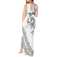 All White Maori Tribal Tattoo Personalised Tank Maxi Dress Moss Green Polynesian Style - Polynesian Pride