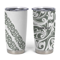 All White Maori Tribal Tattoo Personalised Tumbler Cup Moss Green Polynesian Style - Polynesian Pride