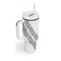 All White Maori Tribal Tattoo Personalised Tumbler With Handle Moss Green Polynesian Style - Polynesian Pride