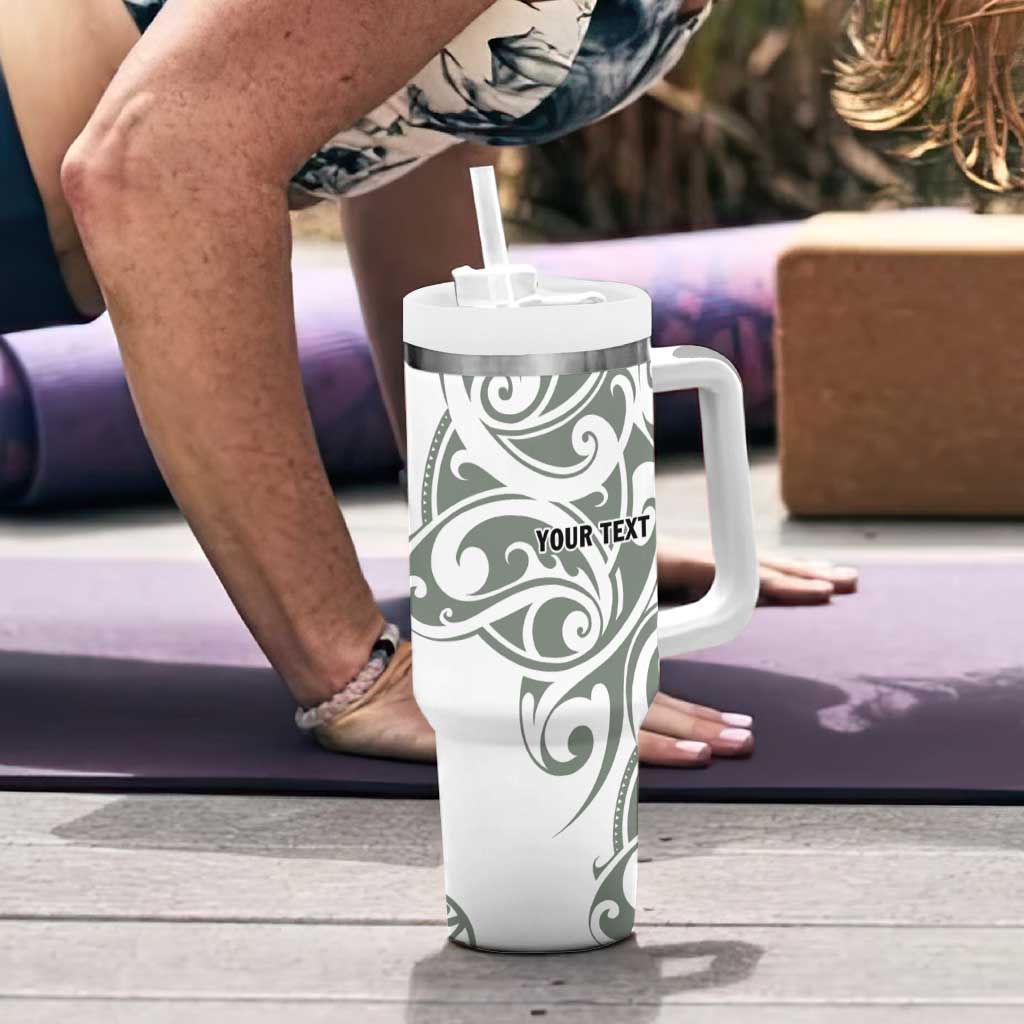 All White Maori Tribal Tattoo Personalised Tumbler With Handle Moss Green Polynesian Style - Polynesian Pride