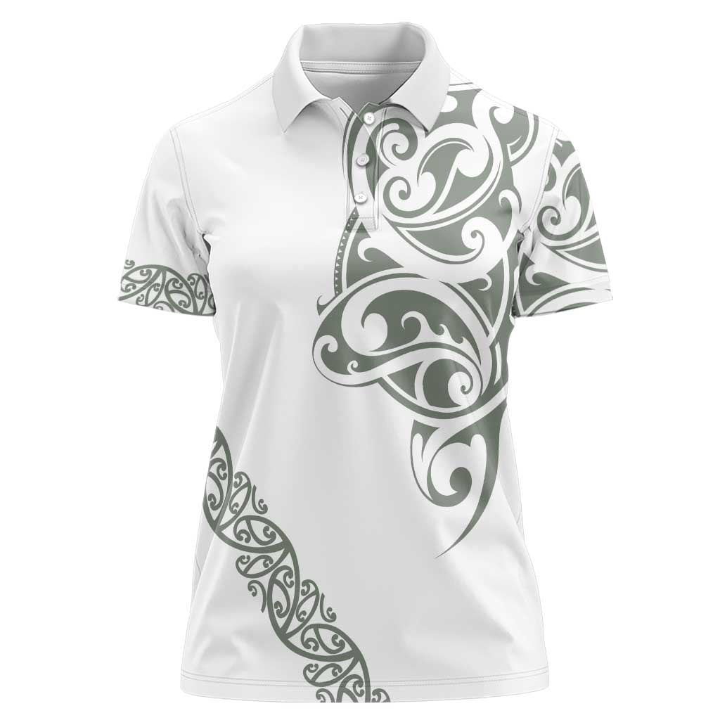 All White Maori Tribal Tattoo Personalised Women Polo Shirt Moss Green Polynesian Style - Polynesian Pride