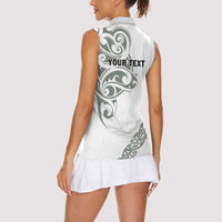 All White Maori Tribal Tattoo Personalised Women Sleeveless Polo Shirt Moss Green Polynesian Style - Polynesian Pride