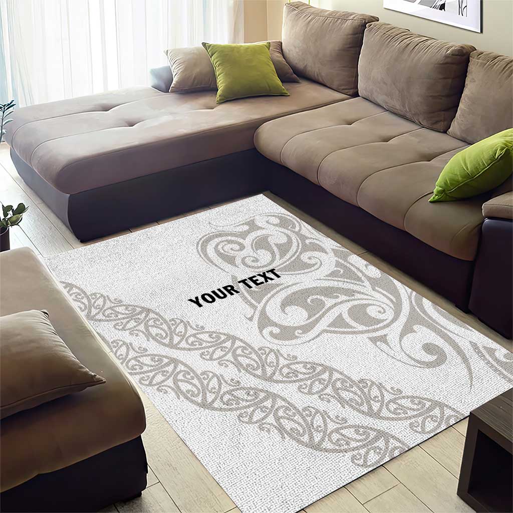 All White Maori Tribal Tattoo Personalised Area Rug Stone Gray Polynesian Style - Polynesian Pride