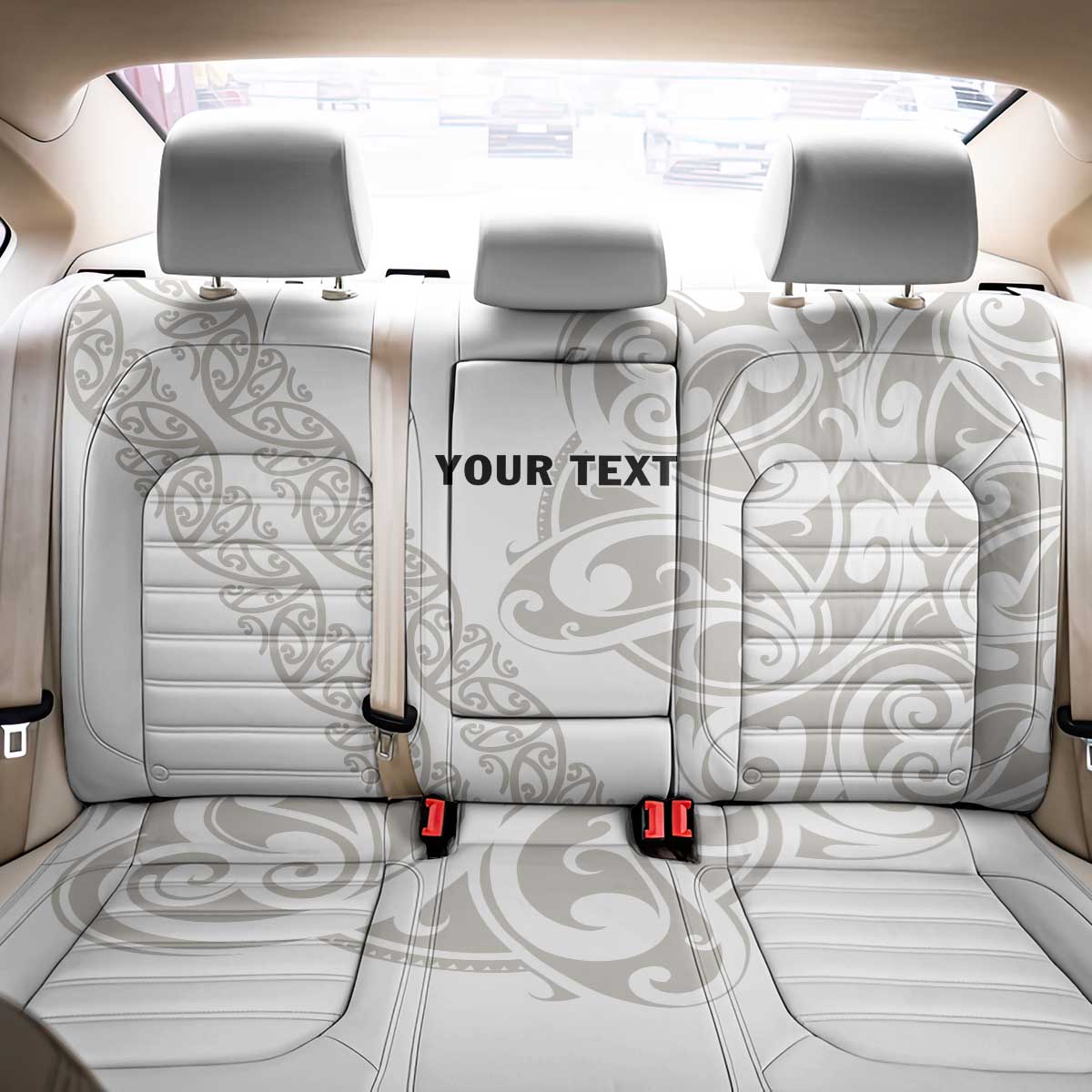 All White Maori Tribal Tattoo Personalised Back Car Seat Cover Stone Gray Polynesian Style - Polynesian Pride
