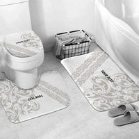 All White Maori Tribal Tattoo Personalised Bathroom Set Stone Gray Polynesian Style - Polynesian Pride
