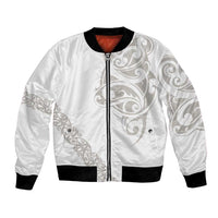 All White Maori Tribal Tattoo Personalised Bomber Jacket Stone Gray Polynesian Style - Polynesian Pride