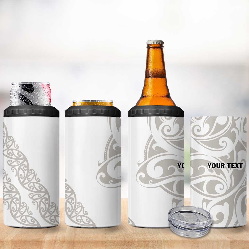 All White Maori Tribal Tattoo Personalised 4 in 1 Can Cooler Tumbler Stone Gray Polynesian Style - Polynesian Pride