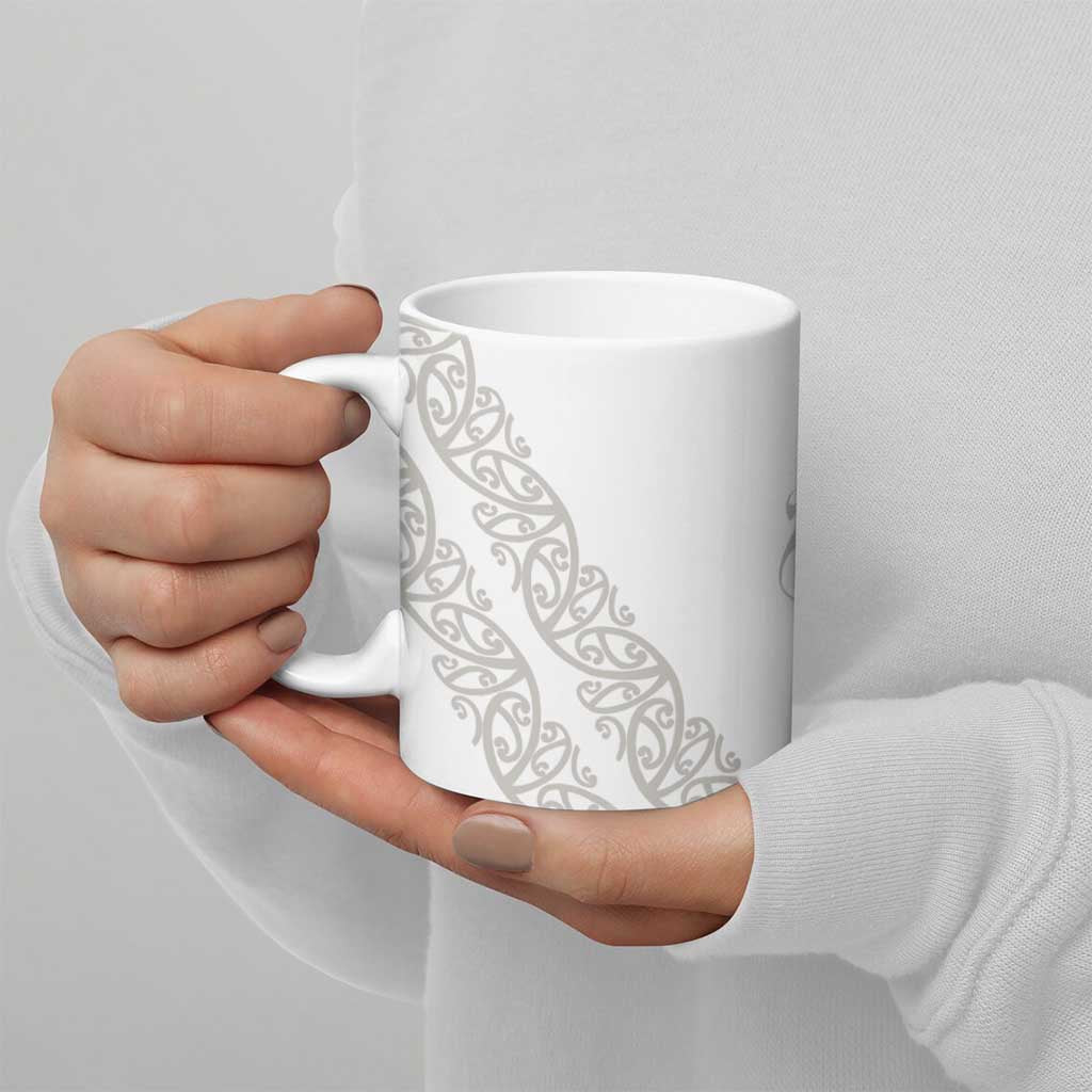 All White Maori Tribal Tattoo Personalised Ceramic Mug Stone Gray Polynesian Style - Polynesian Pride