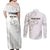 All White Maori Tribal Tattoo Personalised Couples Matching Off Shoulder Maxi Dress and Long Sleeve Button Shirt Stone Gray Polynesian Style - Polynesian Pride