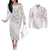 All White Maori Tribal Tattoo Personalised Couples Matching Off The Shoulder Long Sleeve Dress and Long Sleeve Button Shirt Stone Gray Polynesian Style - Polynesian Pride