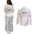 All White Maori Tribal Tattoo Personalised Couples Matching Puletasi and Long Sleeve Button Shirt Stone Gray Polynesian Style - Polynesian Pride