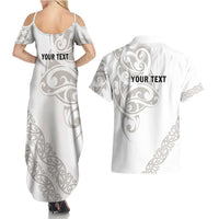 All White Maori Tribal Tattoo Personalised Couples Matching Summer Maxi Dress and Hawaiian Shirt Stone Gray Polynesian Style - Polynesian Pride