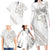 All White Maori Tribal Tattoo Personalised Family Matching Long Sleeve Bodycon Dress and Hawaiian Shirt Stone Gray Polynesian Style - Polynesian Pride