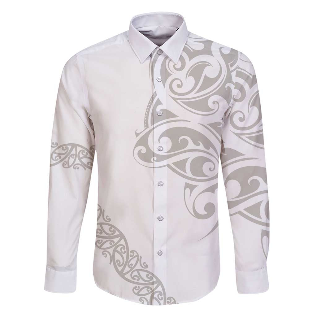 All White Maori Tribal Tattoo Personalised Family Matching Long Sleeve Bodycon Dress and Hawaiian Shirt Stone Gray Polynesian Style - Polynesian Pride