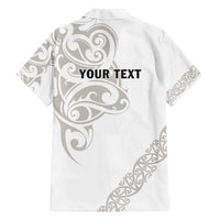 All White Maori Tribal Tattoo Personalised Family Matching Off Shoulder Maxi Dress and Hawaiian Shirt Stone Gray Polynesian Style - Polynesian Pride