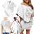 All White Maori Tribal Tattoo Personalised Family Matching Off Shoulder Short Dress and Hawaiian Shirt Stone Gray Polynesian Style - Polynesian Pride