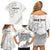All White Maori Tribal Tattoo Personalised Family Matching Off Shoulder Short Dress and Hawaiian Shirt Stone Gray Polynesian Style - Polynesian Pride