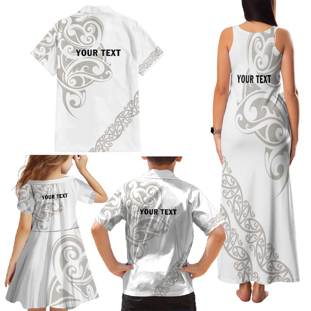 All White Maori Tribal Tattoo Personalised Family Matching Tank Maxi Dress and Hawaiian Shirt Stone Gray Polynesian Style - Polynesian Pride